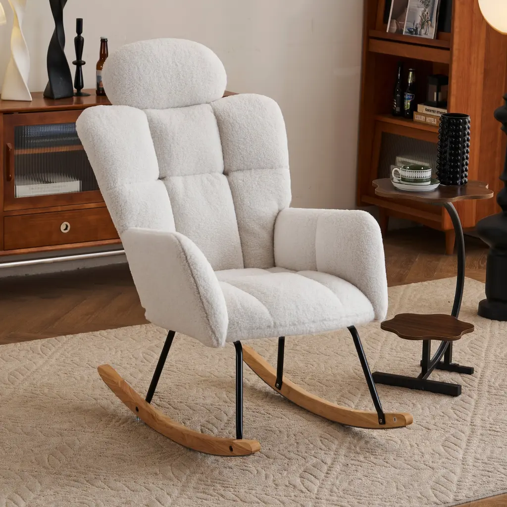 055 Teddy Material Upholstered Nursery Rocking Glider Chair Mid Century dg collection