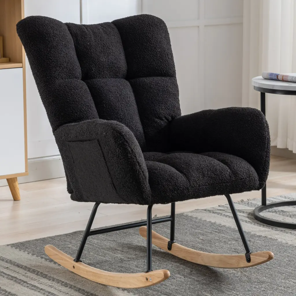 Teddy Material Rocking Chair Pocket Nursery Rocker Baby Room rnb
