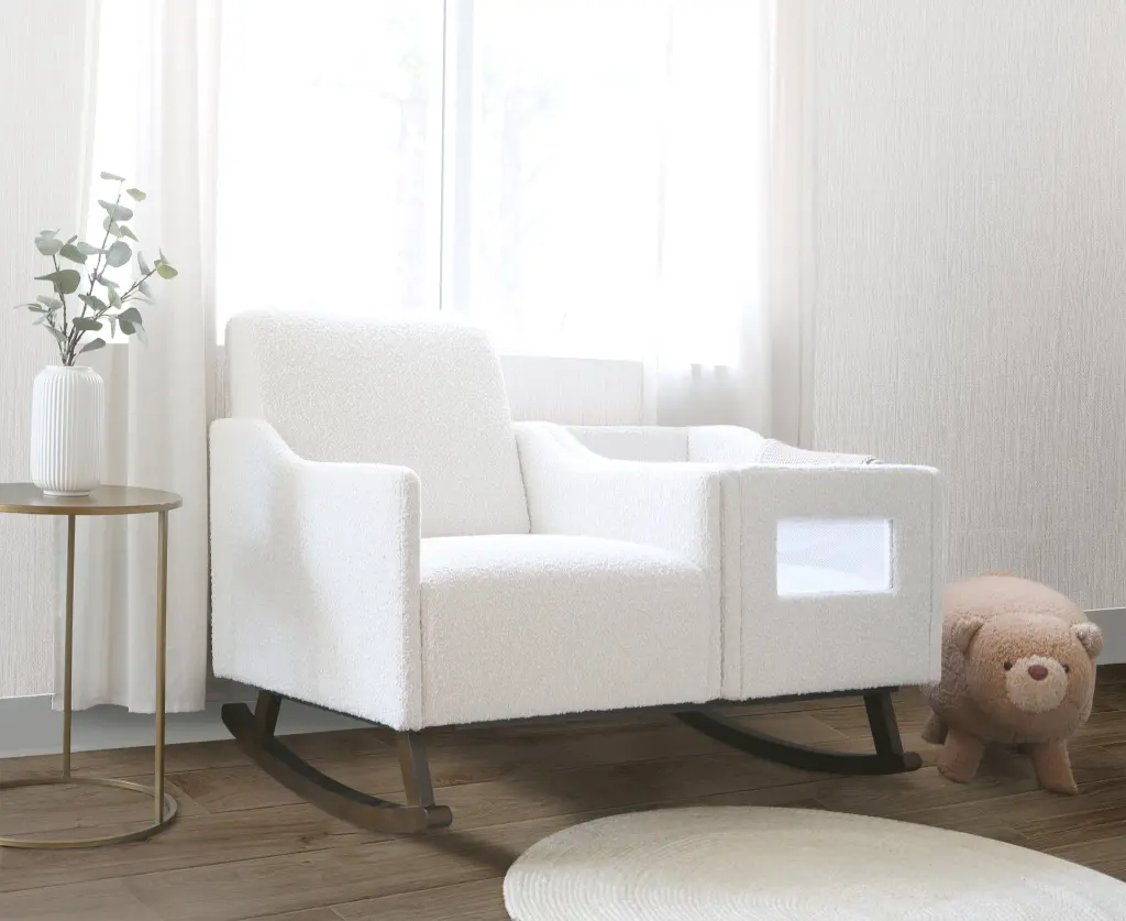 Emerson Nursery Rocker Cream Boucle Material Comfortable Gliding Chair b2714