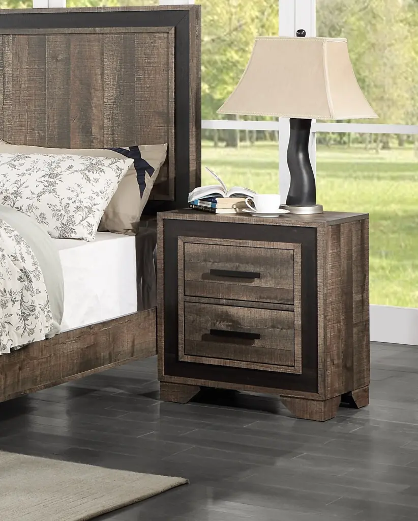 Oak Finish 1Pc Nightstand Paper Veneer 2 Drawers Bedroom Home Decor kanepe