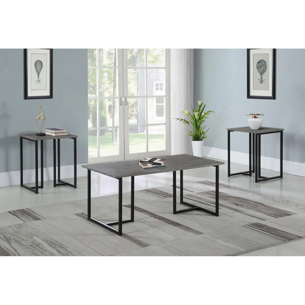 Weathered Grey And Black 3 Piece Occasional Set Primary Living Space furniture max