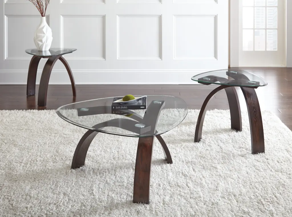 Pitman 3 Piece Occasional Table Set Brown Timber Finish steve silver furniture
