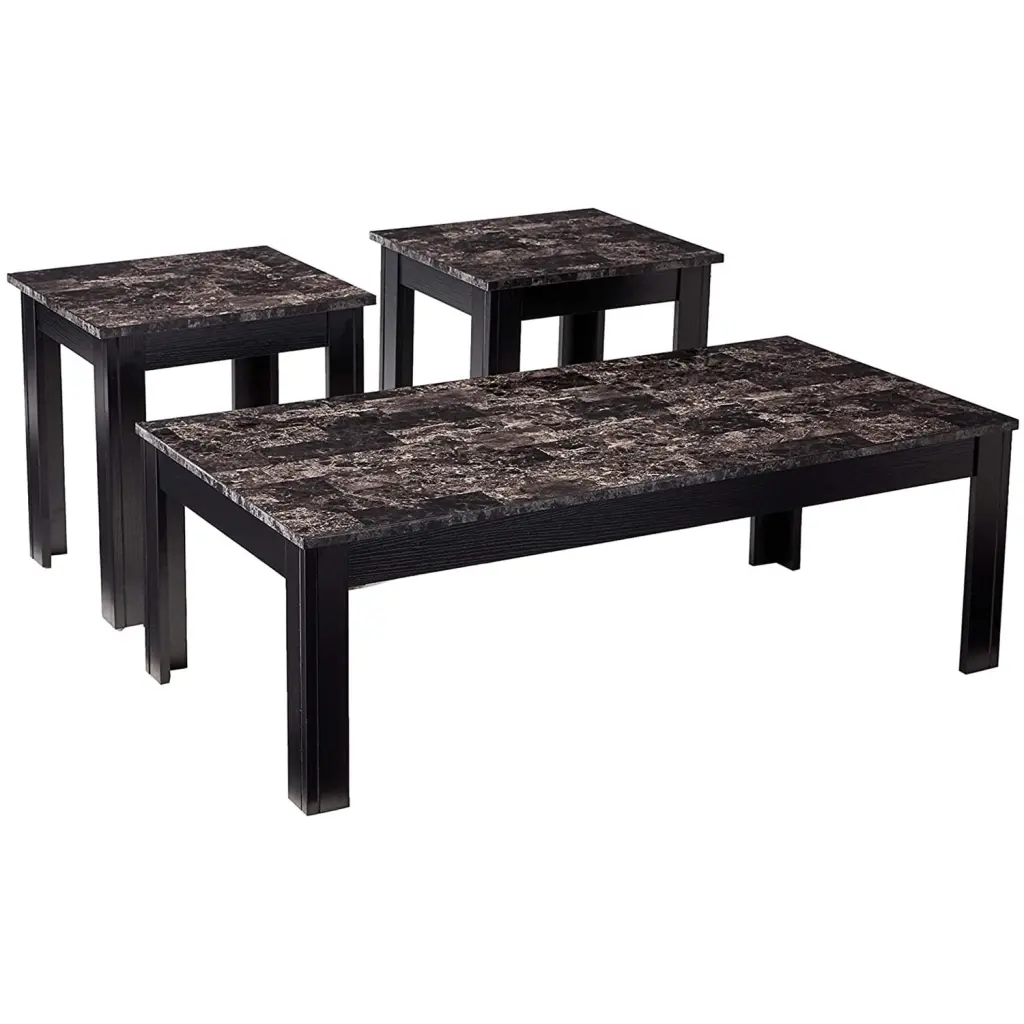 Benzara 19 x 18 x 16 . Impressive Occasional Table Set Marble Top Black - 3 Piece Convenience Concepts