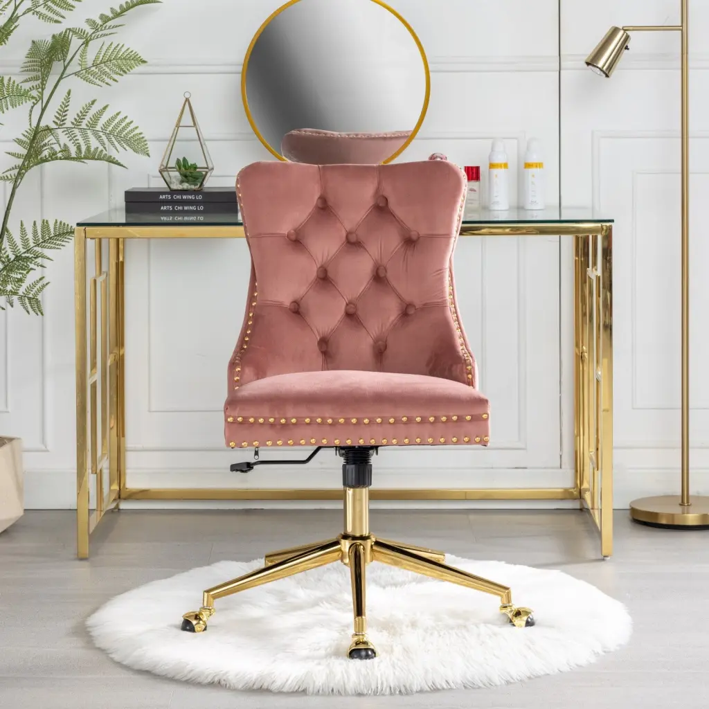 Velvet Upholstered Tufted Button Home Office Chair Gold Base a-a furniture