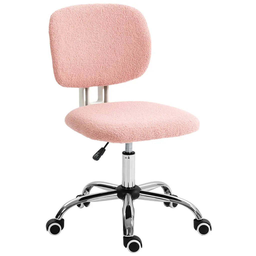 Cute Armless Office Chair Teddy Fleece Material, Comfortable Computer Desk Chair aosom business