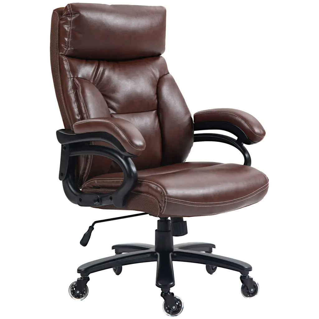 Vinsetto Heavy Duty Pu Hide Stationery Chair Hold Up To 400Lb Brown aosom business