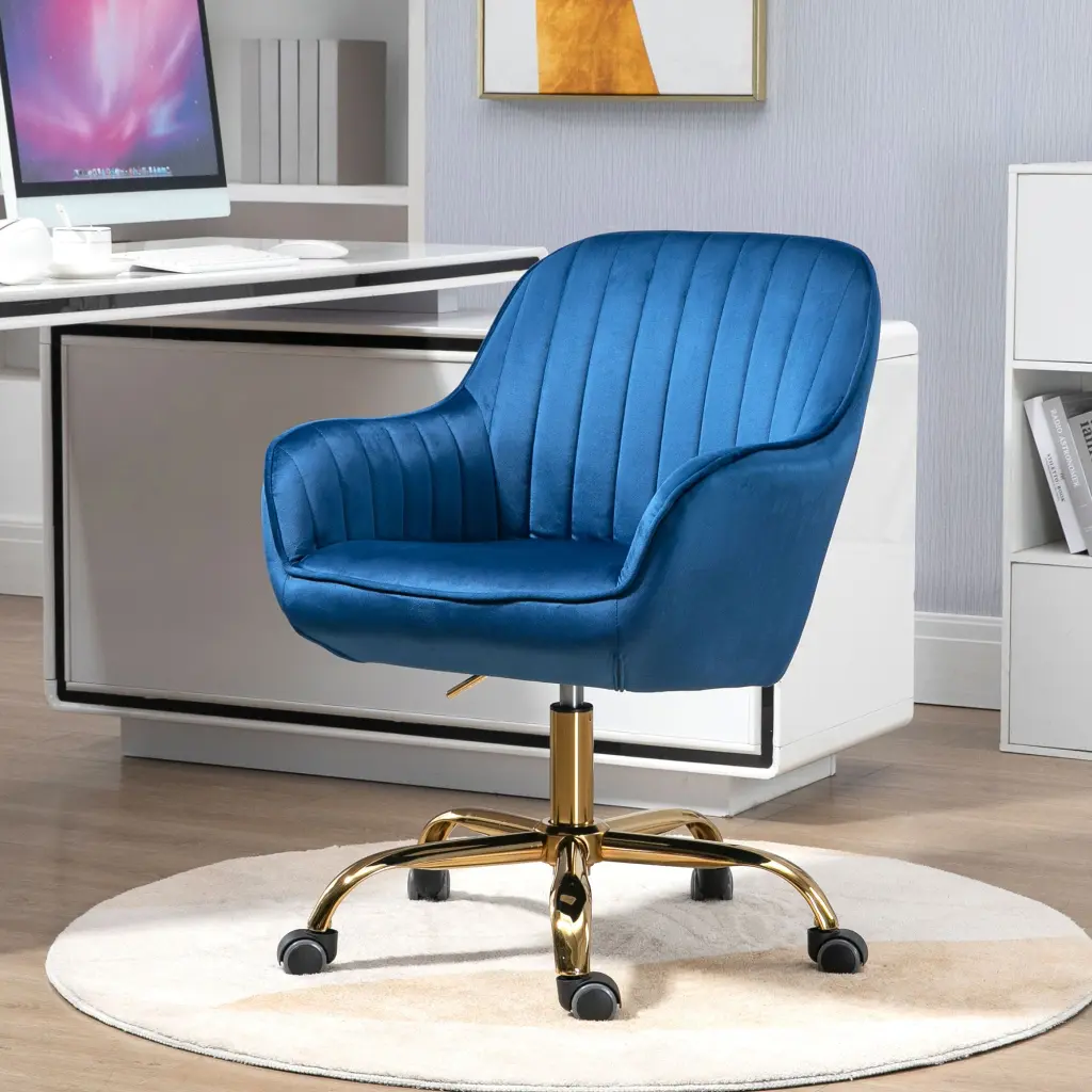 360 Dark Blue Velvet Swivel Chair High Back Customizable Working Chair bn smart home w1164