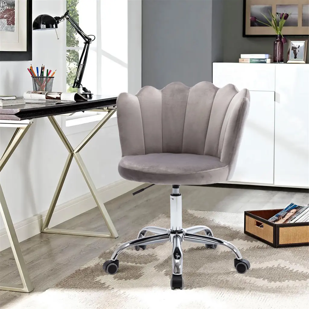 Coolmore Velvet Home Office Chair Silver Base Modern Cute Shell Design coolmore w-395