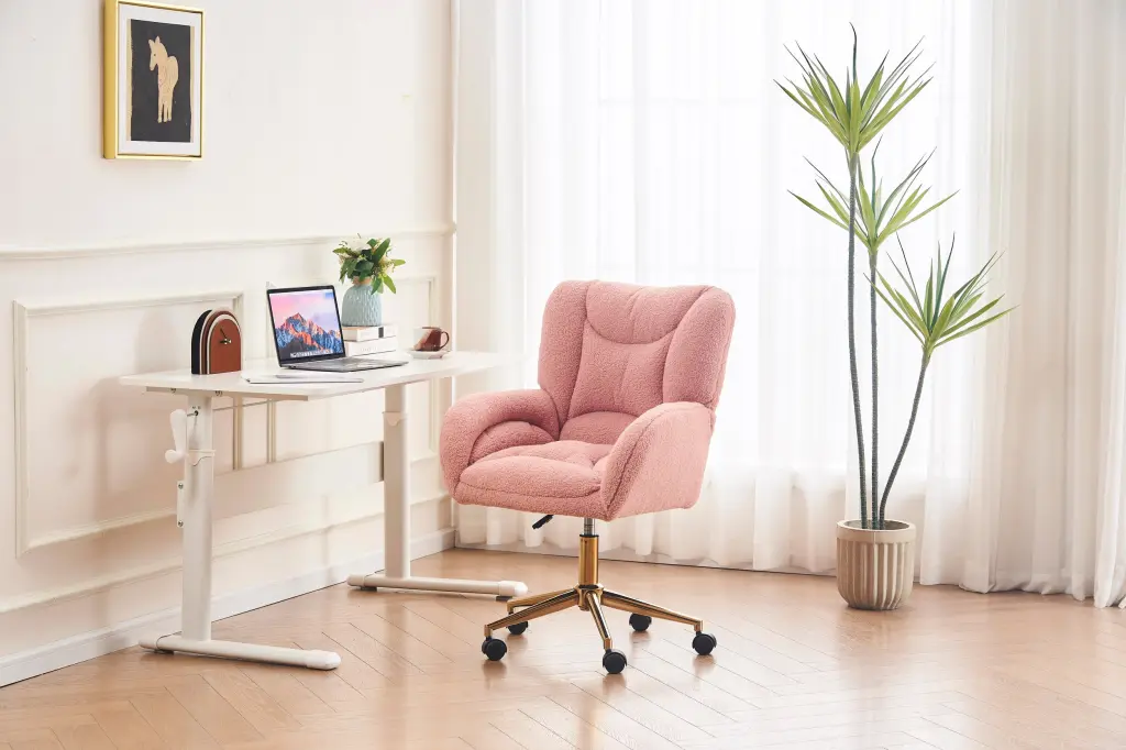 360 Swivel Home Office Chair Gold Metal Base And Teddy Material dg collection