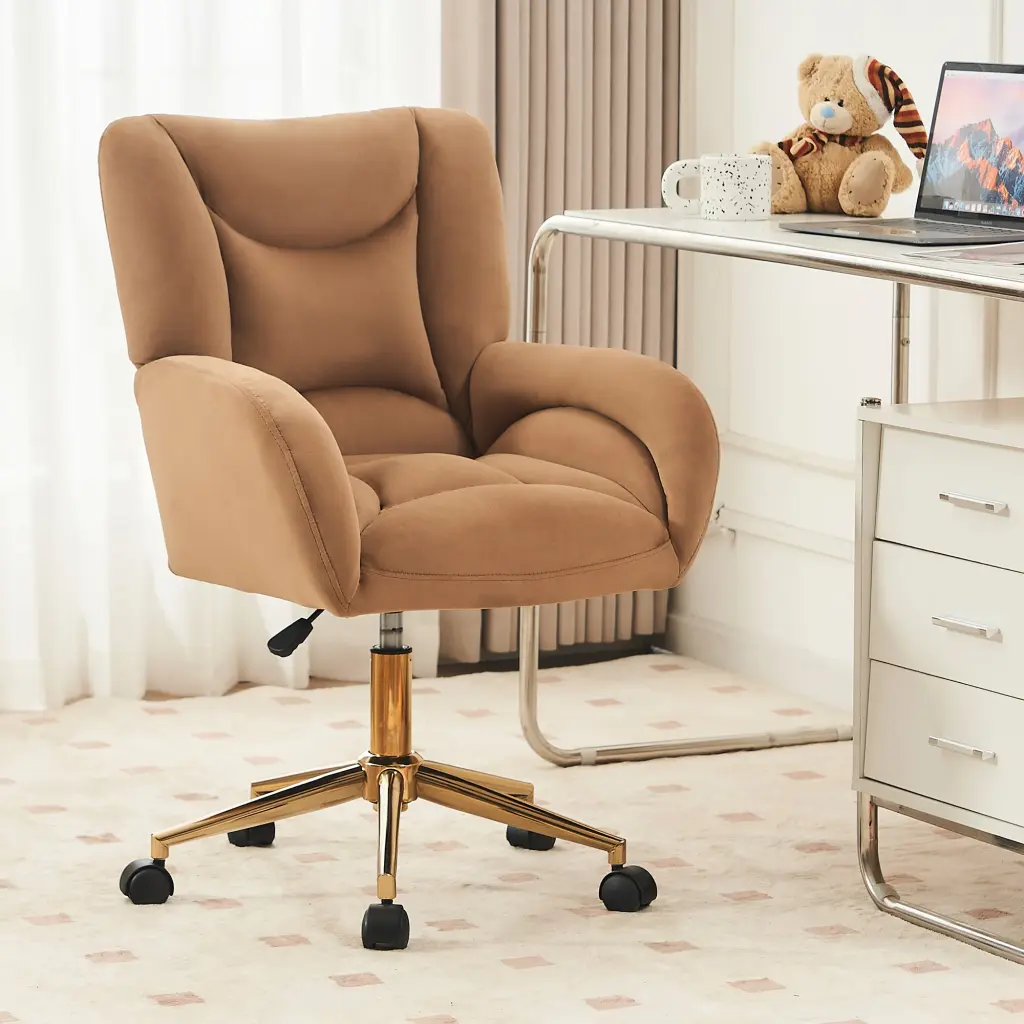Velvet 360 Swivel Home Office Chair Gold Metal Base and Ergonomic Support dg collection