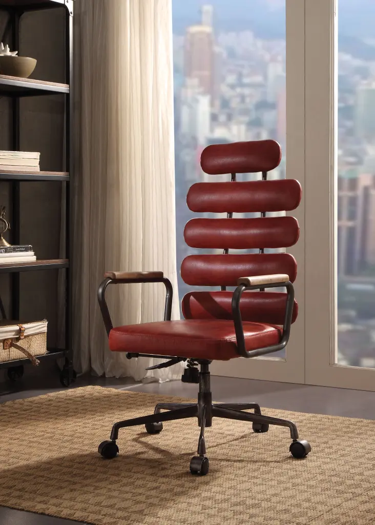 Antique Red Swivel Office Chair Pneumatic Lift Wood Solid Red Chair furniture max
