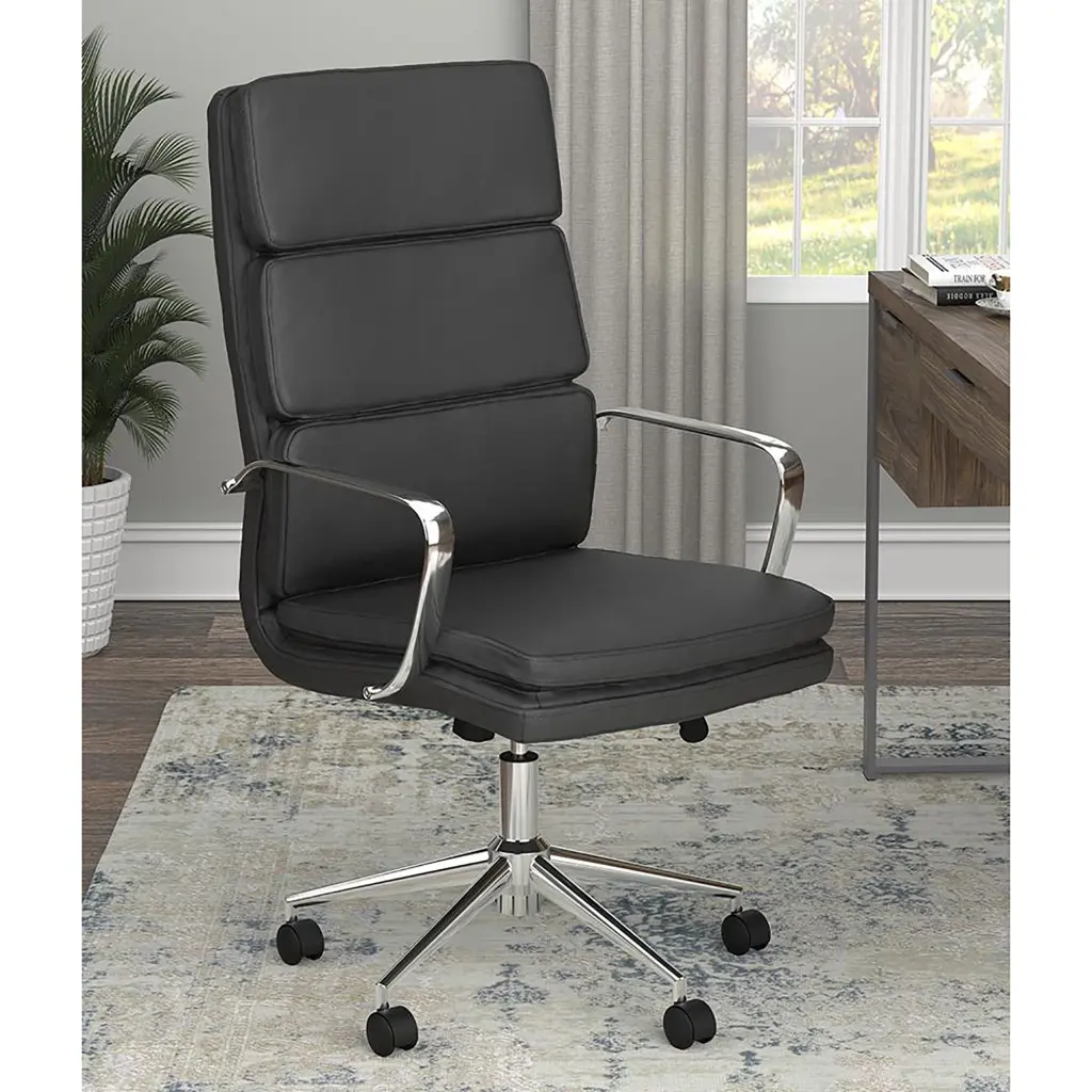 Black And Chrome Upholstered Office Chair Casters Ergonomic Design furniture max