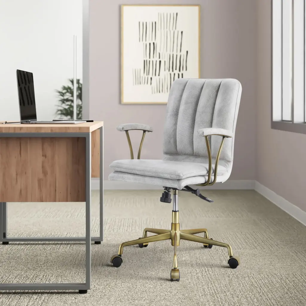 Vintage White And Chrome Swivel Office Chair Solid Retro Design furniture max
