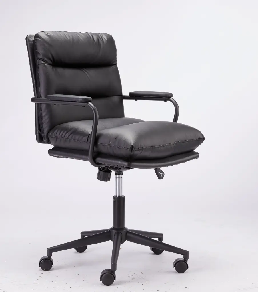 Black Leather Office Chair Mid Back Leather Desk Chair Modern Executive gardenia home furnishings