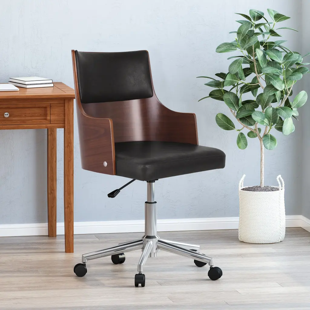 Stationery Chair Black Dark Walnut PU Upholstery nh-an