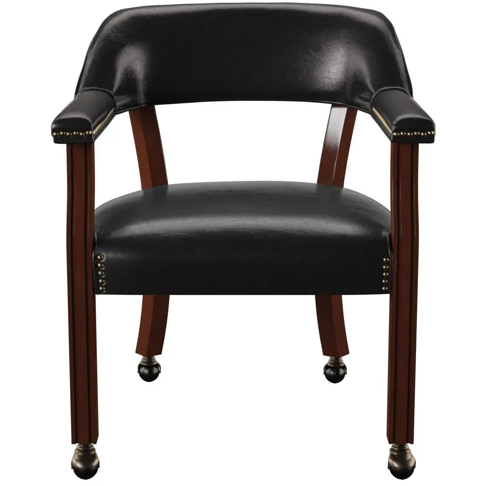 Tournament Arm Chair Casters Medium Cherry Black Faux Hide steve silver furniture