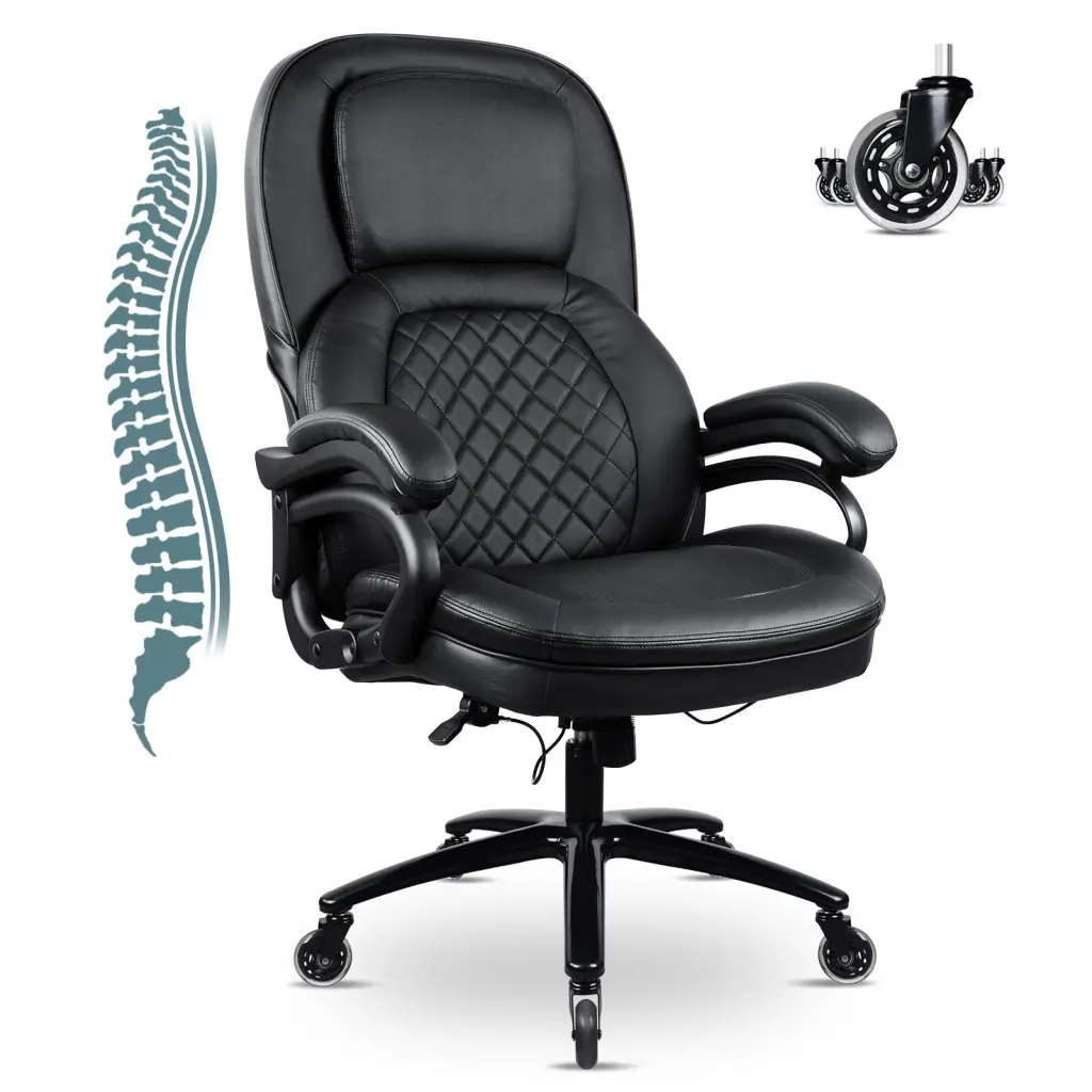 Big And Tall Stationery Chair PU Leather Black Foam Office Chair t2586