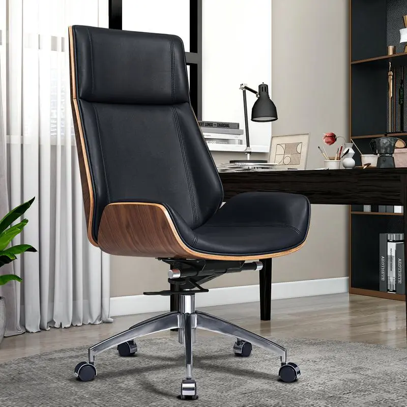 Stationery Chair Black Authentic Hide Leather Office Task Chair ty furniture