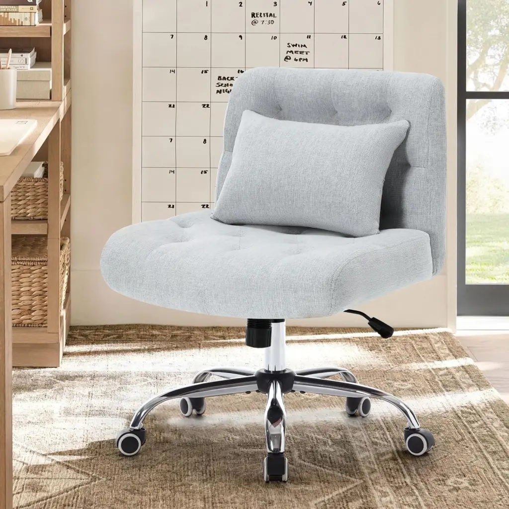 Armless Material Stationery Desk Chair Wheels Criss Cross Legs vanbow