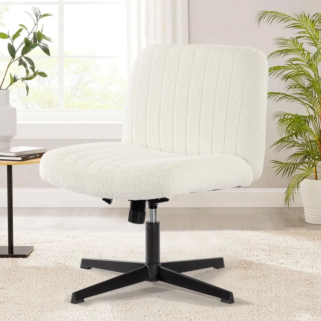 Stationery Chair Armless Desk Chair No Wheels Sherpa Padded Wide Seat Home Office vanbow