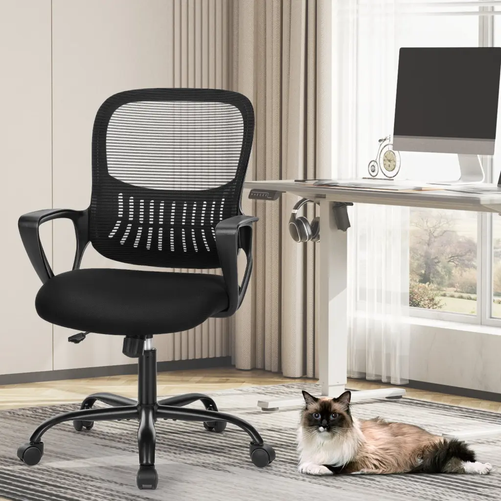 Sweetcrispy Comfort-fit Office Chair Home Desk Mesh Chair Fixed Arms w2201