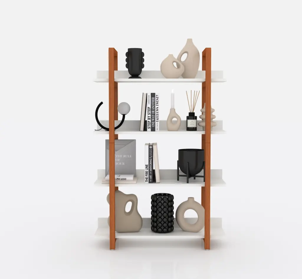 Solid Wood Four Layer Multifunctional Open Shelf Bookshelf w2181