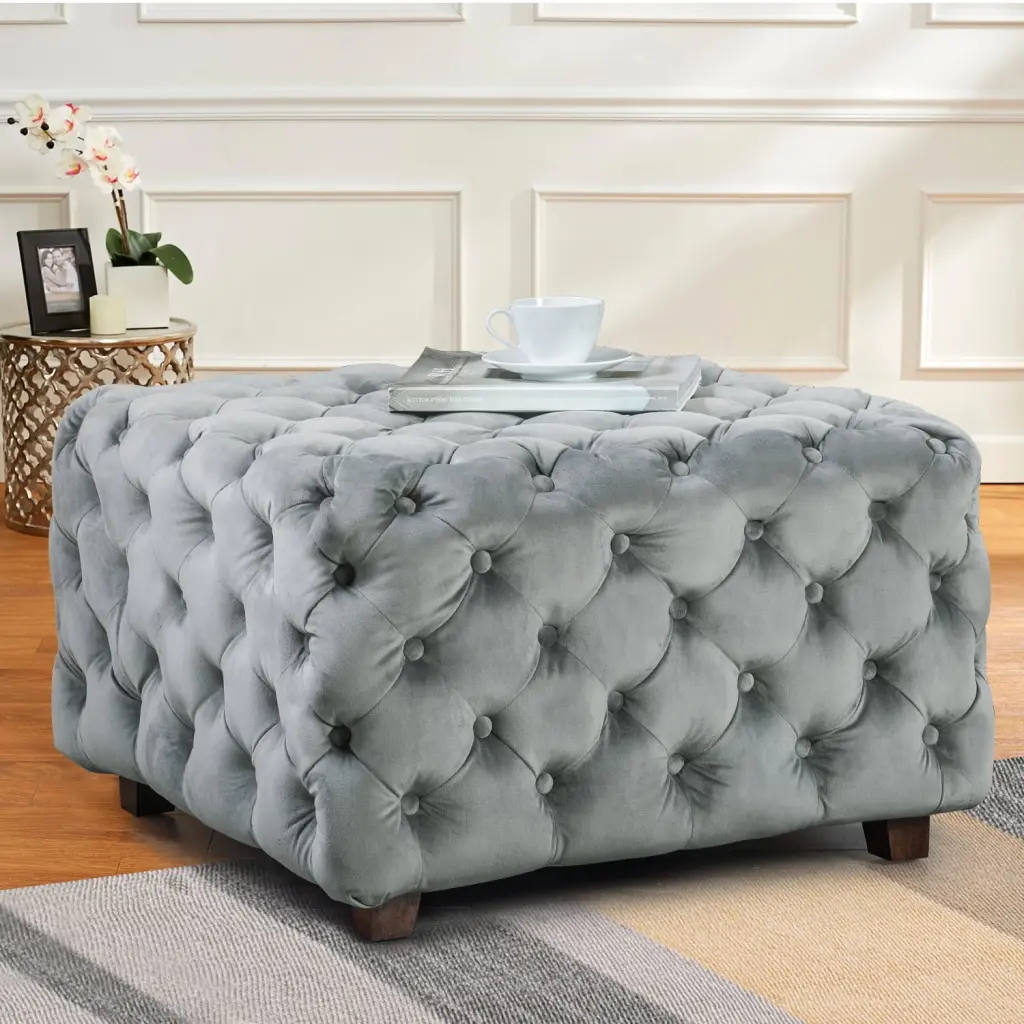 Homebeez Mid Century Upholstered Tufted Coffee Table Large Square Ottoman