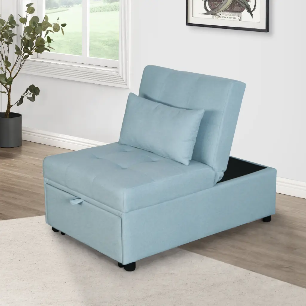 Folding Ottoman Sofa Bed Green Material Convertible Furniture civilfurniture