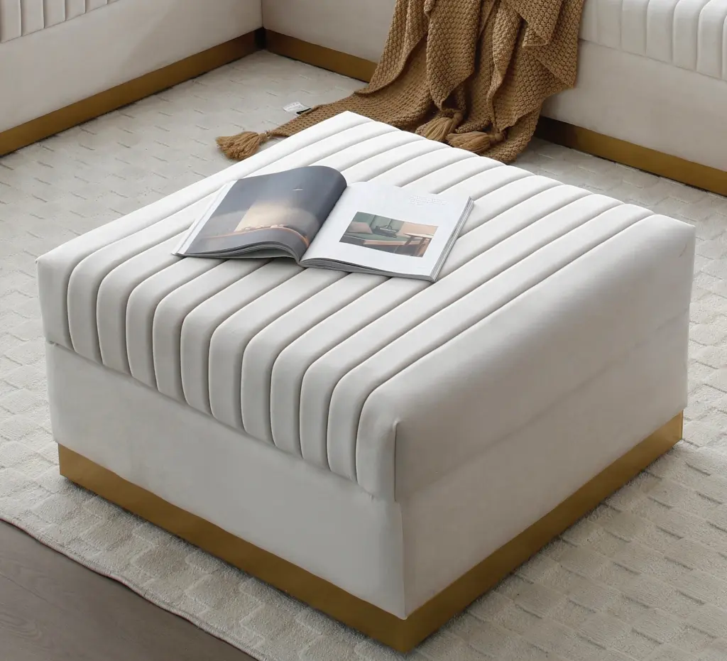 Contemporary Channel Tufted Velvet Ottoman - Large Modern Footstool aijiafurniture
