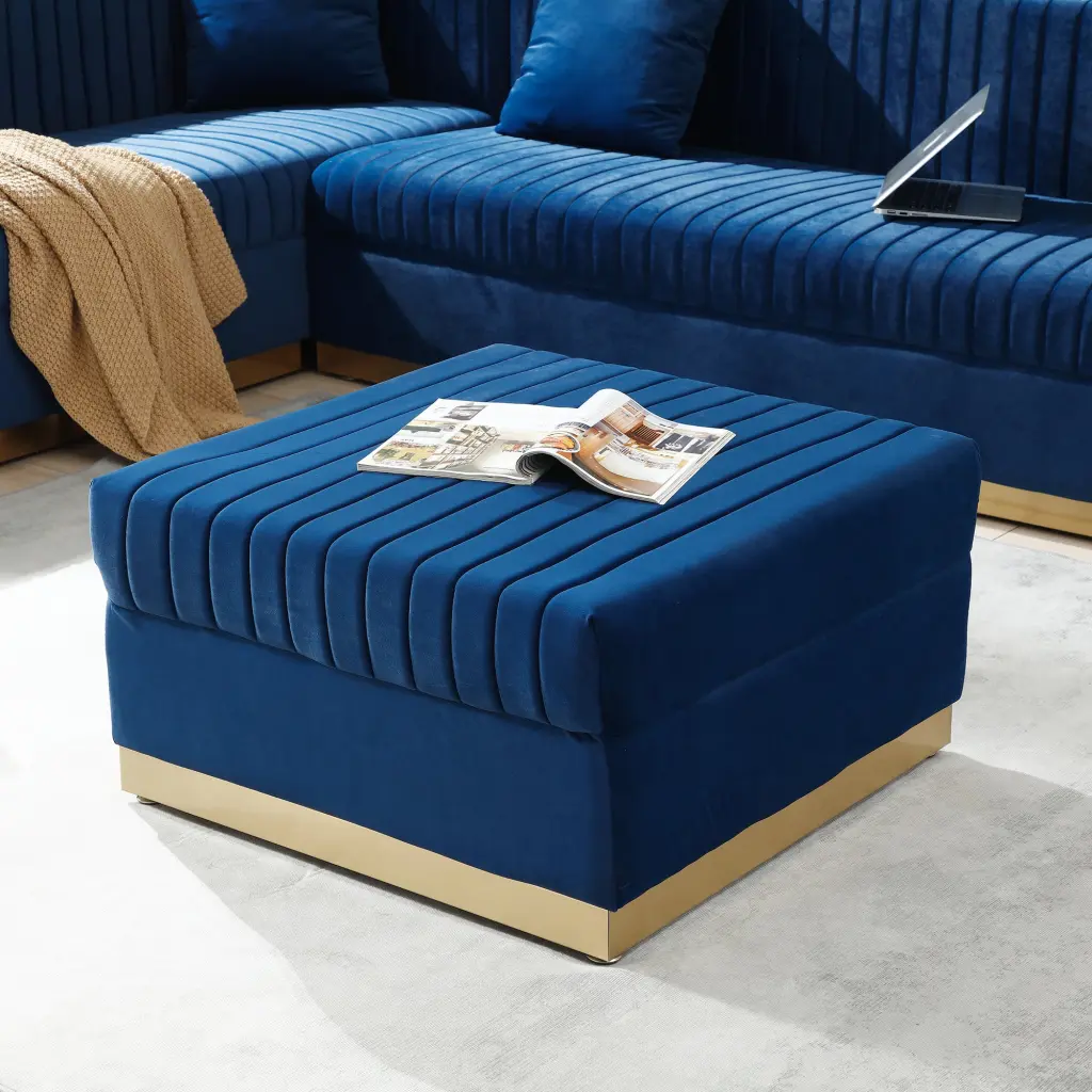 Contemporary Vertical Channel Tufted Velvet Big Dimensions Ottoman Modern Upholstered Footstool aijiafurniture