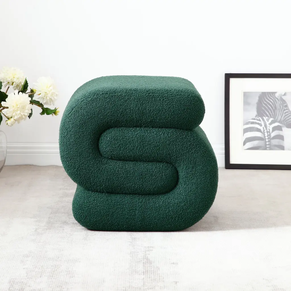 Modern Teddy Fabric Ottoman Upholstered Footstool Cozy Teddy Fabric aijiafurniture