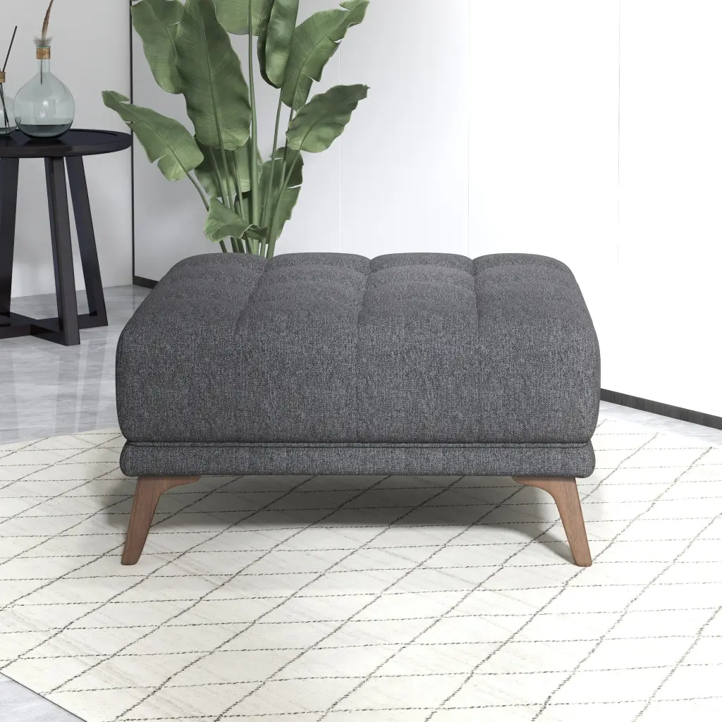 Addison Square Upholstered Ottoman Dark Gray Linen Timber Backless Solid Construction ashcroft furniture