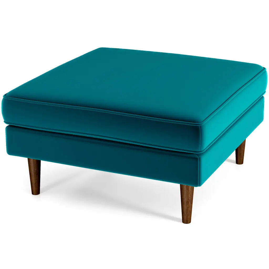 Amber Mid Century Modern Square Ottoman Blue Velvet Upholstered Footstool ashcroft furniture