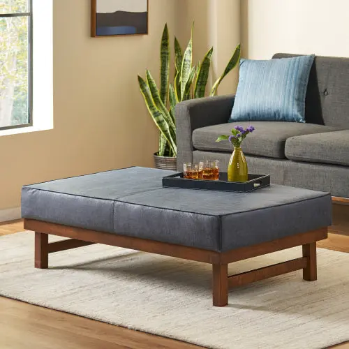 Ottoman Navy Blue Microfiber canada-n830