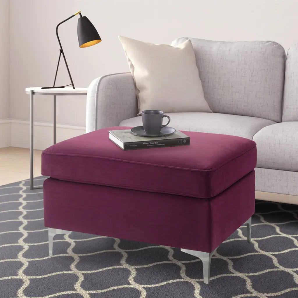 Burdy Rectangle Ottoman Burgundy Premium Pin Solid Living Room Footrest furniture max