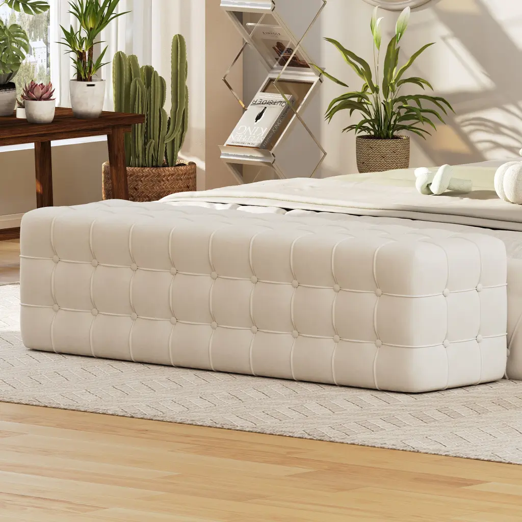 All Covered Velvet Upholstered Ottoman Rectangular Footstool Bedroom homey life
