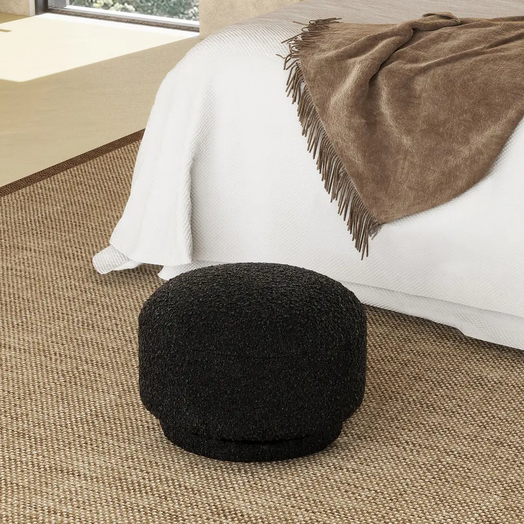 Fuji 15 Inch Mushroom Footstool Ottoman Ebony Black Boucle Fabric jennifer taylor home