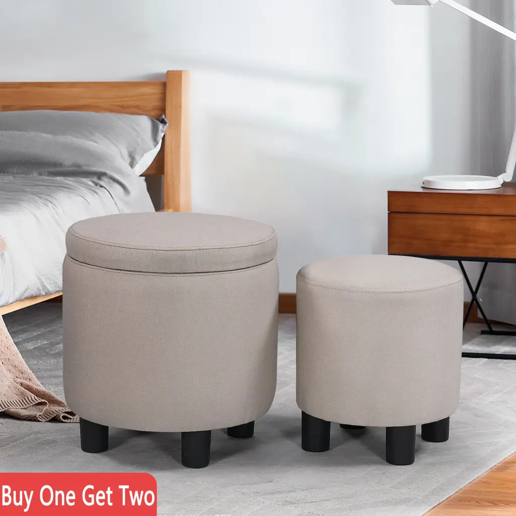 JST Home Decor Upholstered Round Tufted Footrest Ottoman jst smart home
