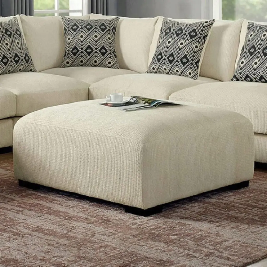 Living Room Lounge Ottoman Beige Chenille Material Plush Comfortable Seat kanepe