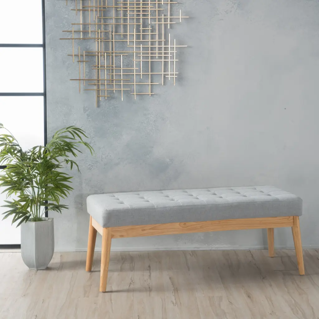 Light Grey Upholstered Ottoman Footstool Pouf nh-an
