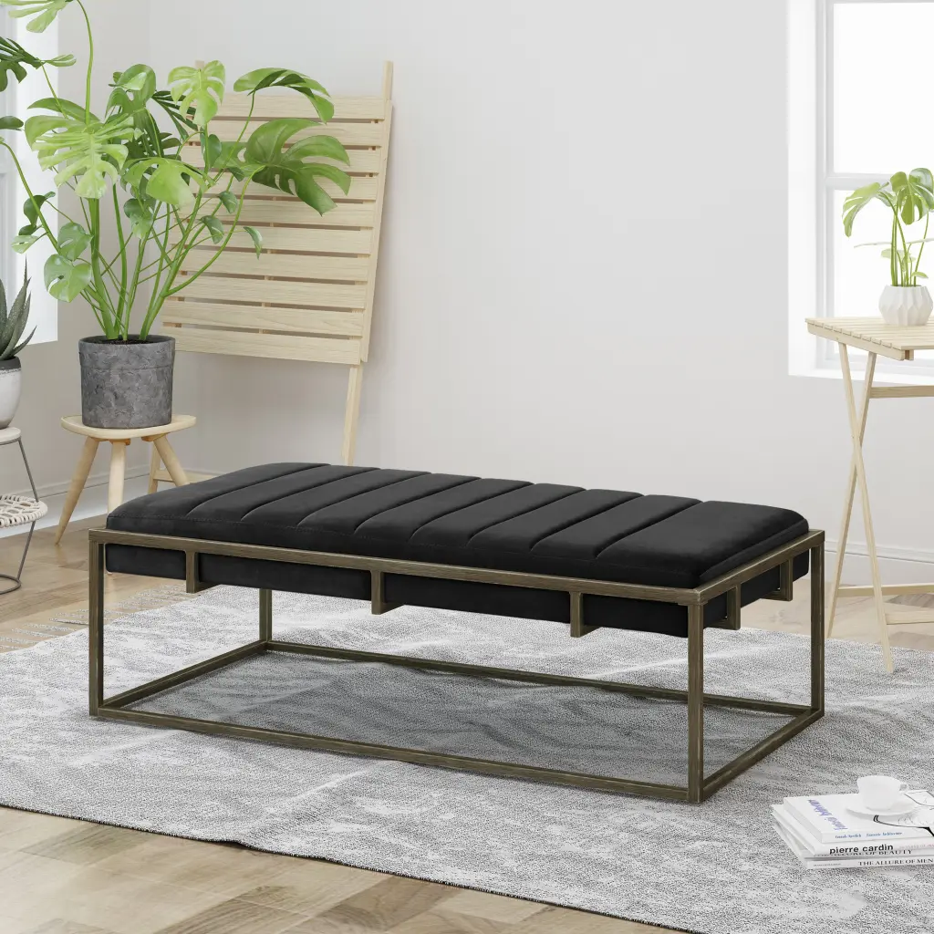 Ottoman Black Velvet Footstool nh-an