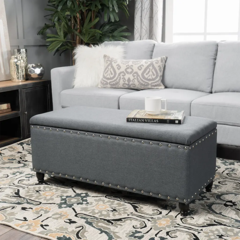 Storage Ottoman Charcoal Fabric Footrest Hidden Compartment nh-an