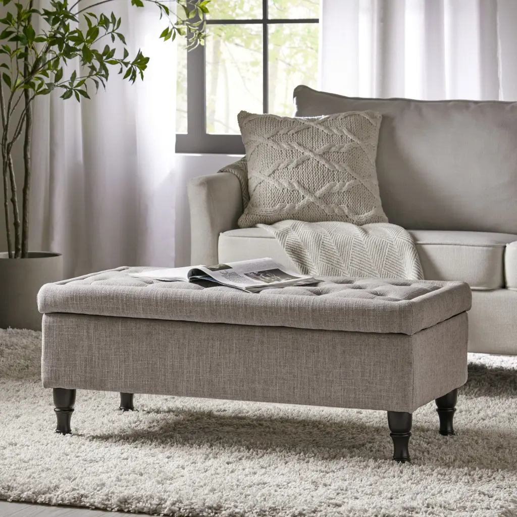 Hyatt Storage Ottoman Grey Fabric Material nh-sunfay