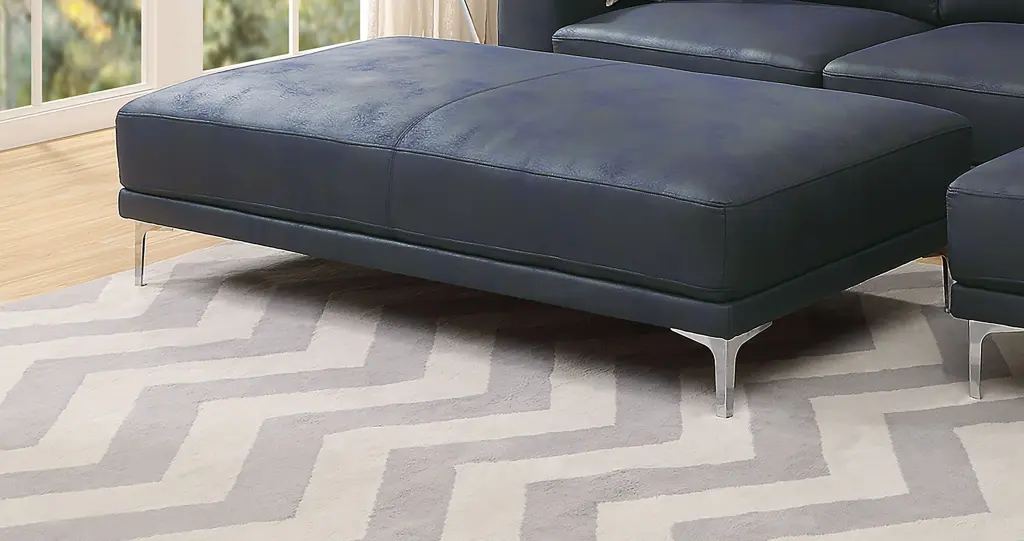 Ottoman Black Faux Leather And Dark Blue Faux Leather poundex