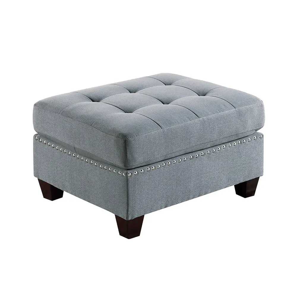 Linen Like Upholstered Cocktail Ottoman Grey Solid Rectangular Footstool simple relax