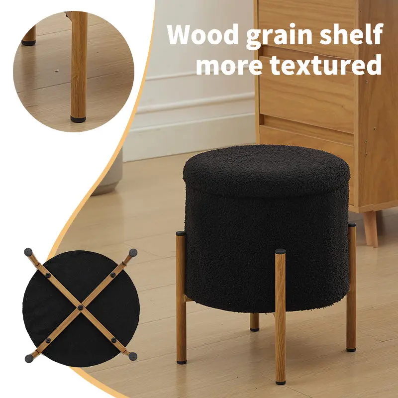 Modern Round Storage Ottoman Foot Stool Metallic Base Stylish Design w2725