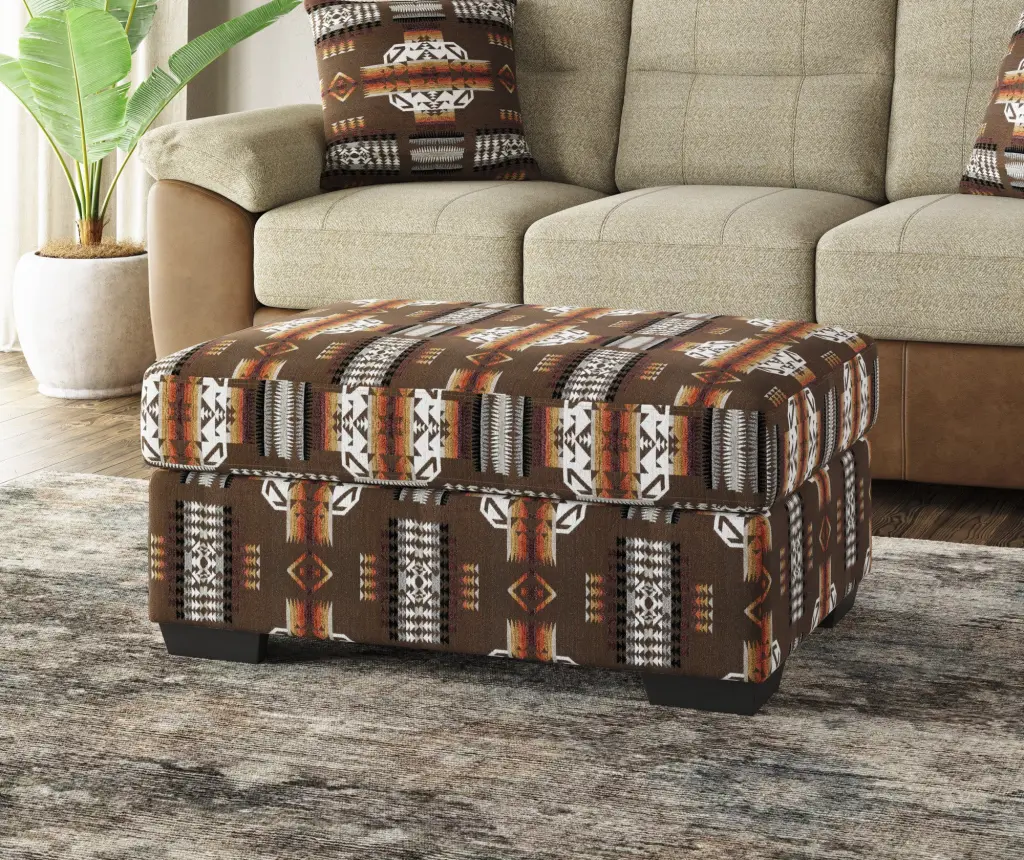 Fangio Brown Storage Ottoman Brown Foam Solid Timber Footrest Bench wallace - bay