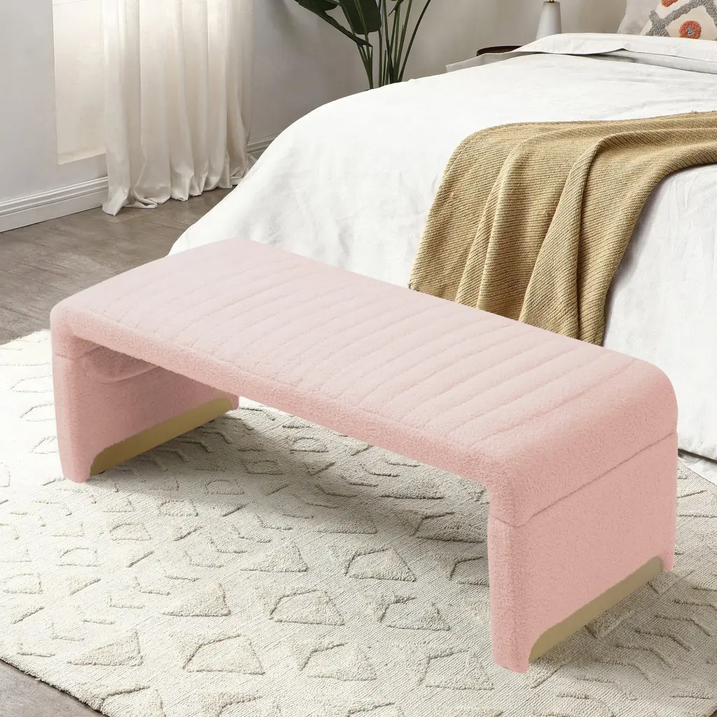47.2 Inch Modern Ottoman Bench Upholstered Sherpa Material End Bed aijiafurniture
