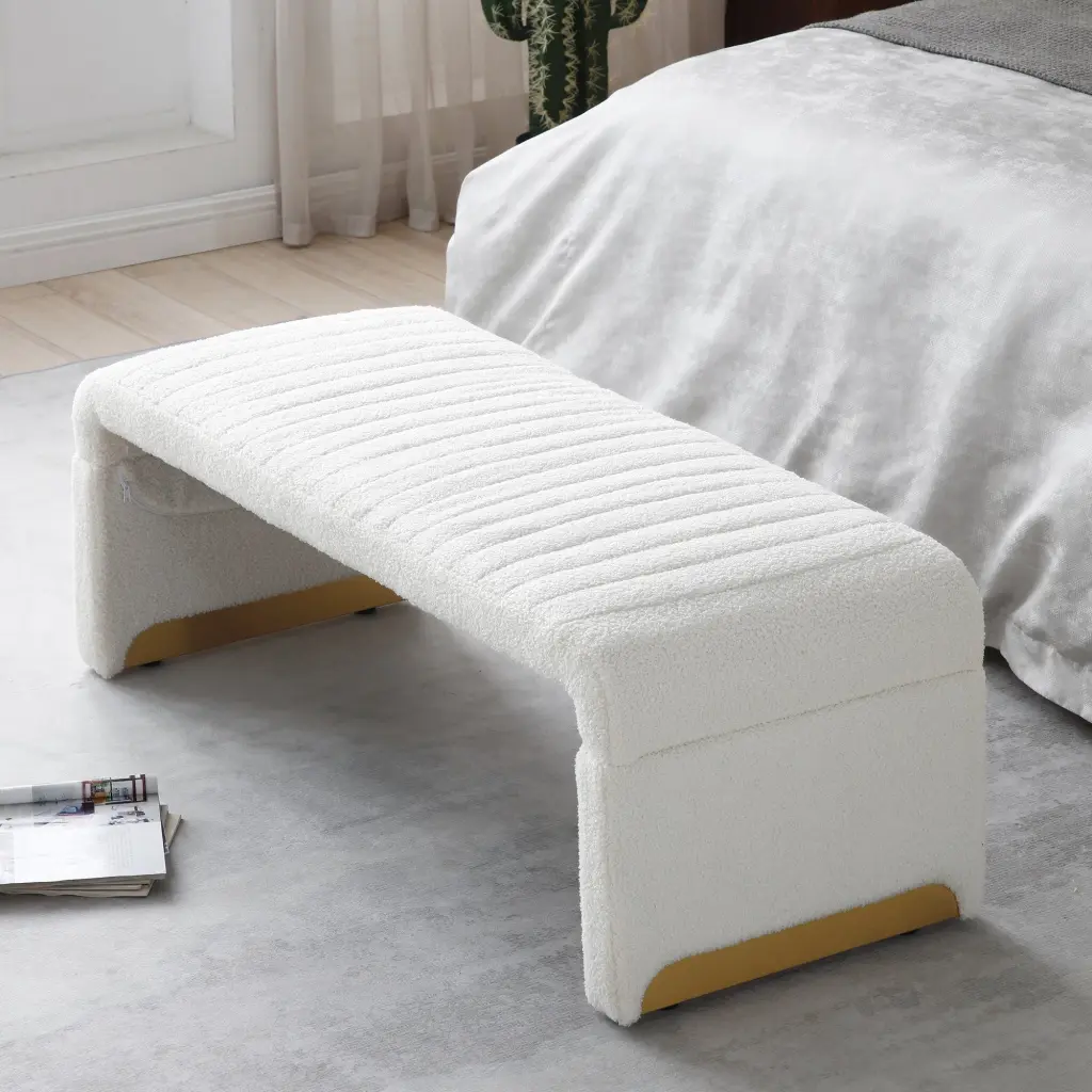 47.24 Inch Modern Ottoman Bench Upholstered Sherpa Material End Bed aijiafurniture