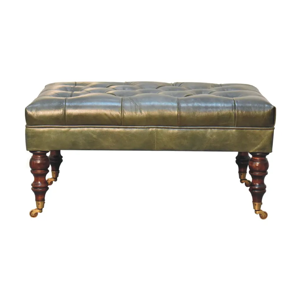 Buffalo Green Leather Ottoman Castor Legs Living Room Storage artisan furniture